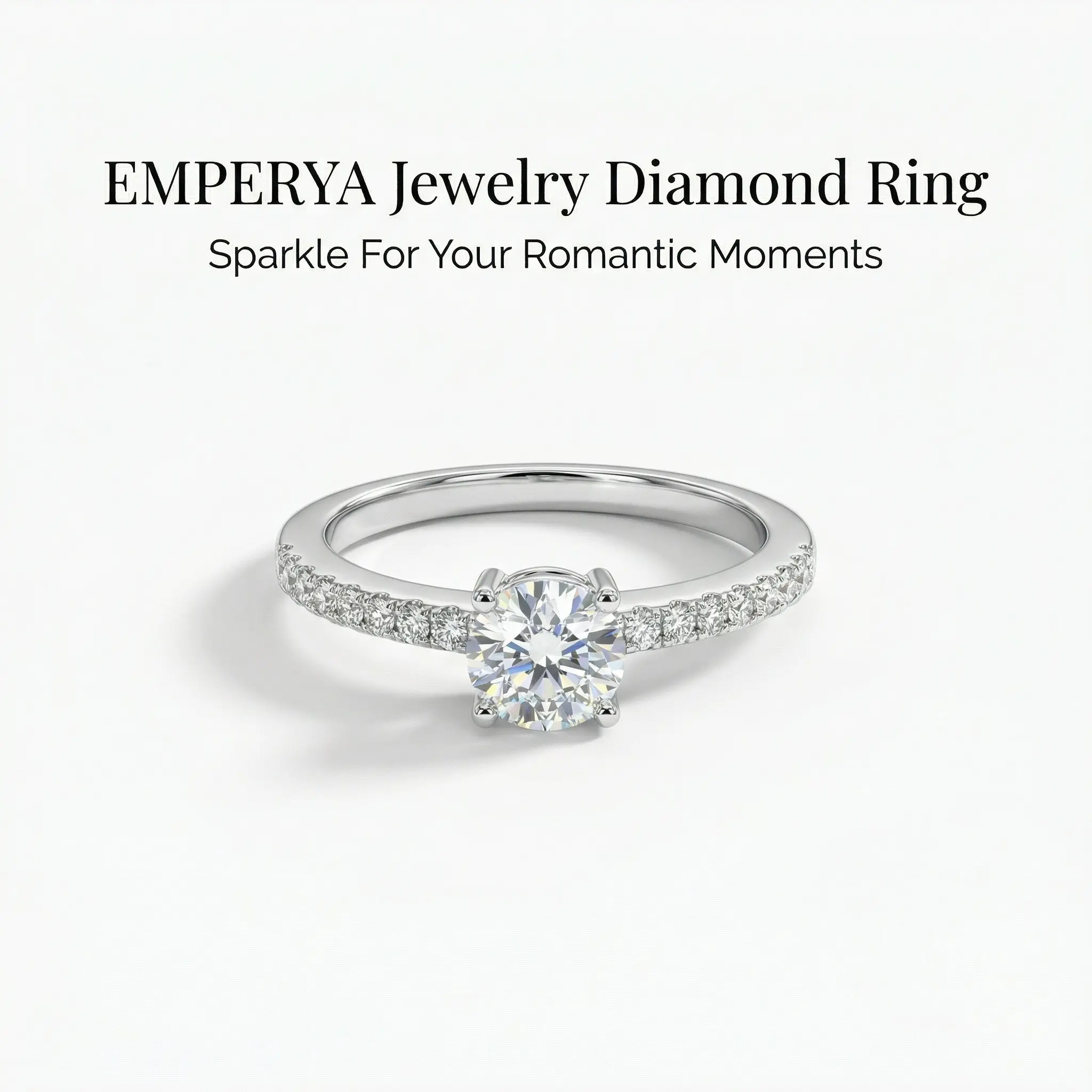 EMPERYA Romantic Solitaire Diamond Ring  Dazzling Round Cut Engagement Ring, Sparkling Half Pave Band Promise Ring Anniversary Gift for Her Love