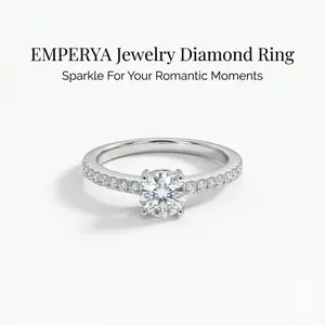 EMPERYA Romantic Solitaire Diamond Ring  Dazzling Round Cut Engagement Ring, Sparkling Half Pave Band Promise Ring Anniversary Gift for Her Love