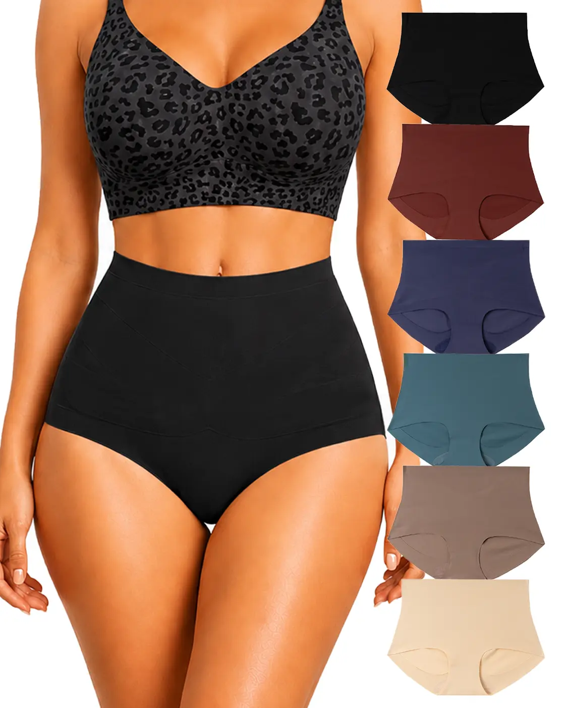 Women's High Waist Shaping Panties, 4 Pack Seamless Cheeky Nylon with Tummy Control and Compression, Panty, Polyamide, Elastane, Machine Washable