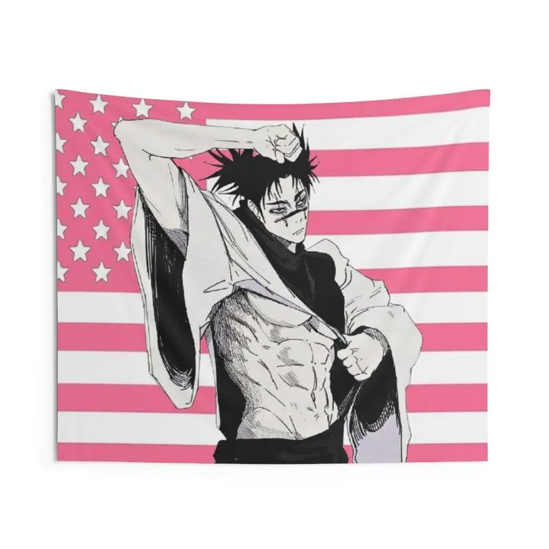 Pink JJK Theme Anime Art Fabric Print Wall Tapestry - Multi-Size Home Decor for Dormitories, Living Rooms, Ideal Gift for Anime Fans