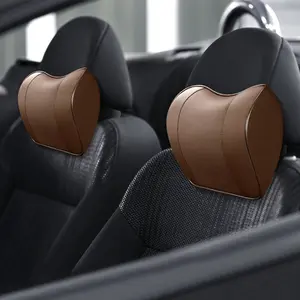 Universal Car Leather Headrest Neck Pillow, Breathable Memory Foam Lumbar Support Cushion, Essential Car Interior Accessory