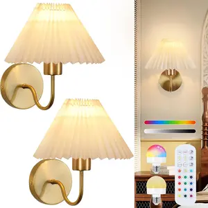 Wall Light Set, 2 RGB Battery-Powered Wall Lights for Bedroom Vanity, Classic Wall Lamp with Remote Control, Living Room Bathroom Dining Hallway Staircase, Ambient Lights