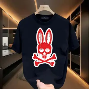 Men's Dripping Paint Bone Rabbit Graphic T-Shirt, Short-Sleeve Round Neck, Casual Streetwear Outfits, Classic Fit, Loose Unisex Couple Top for Daily Wear