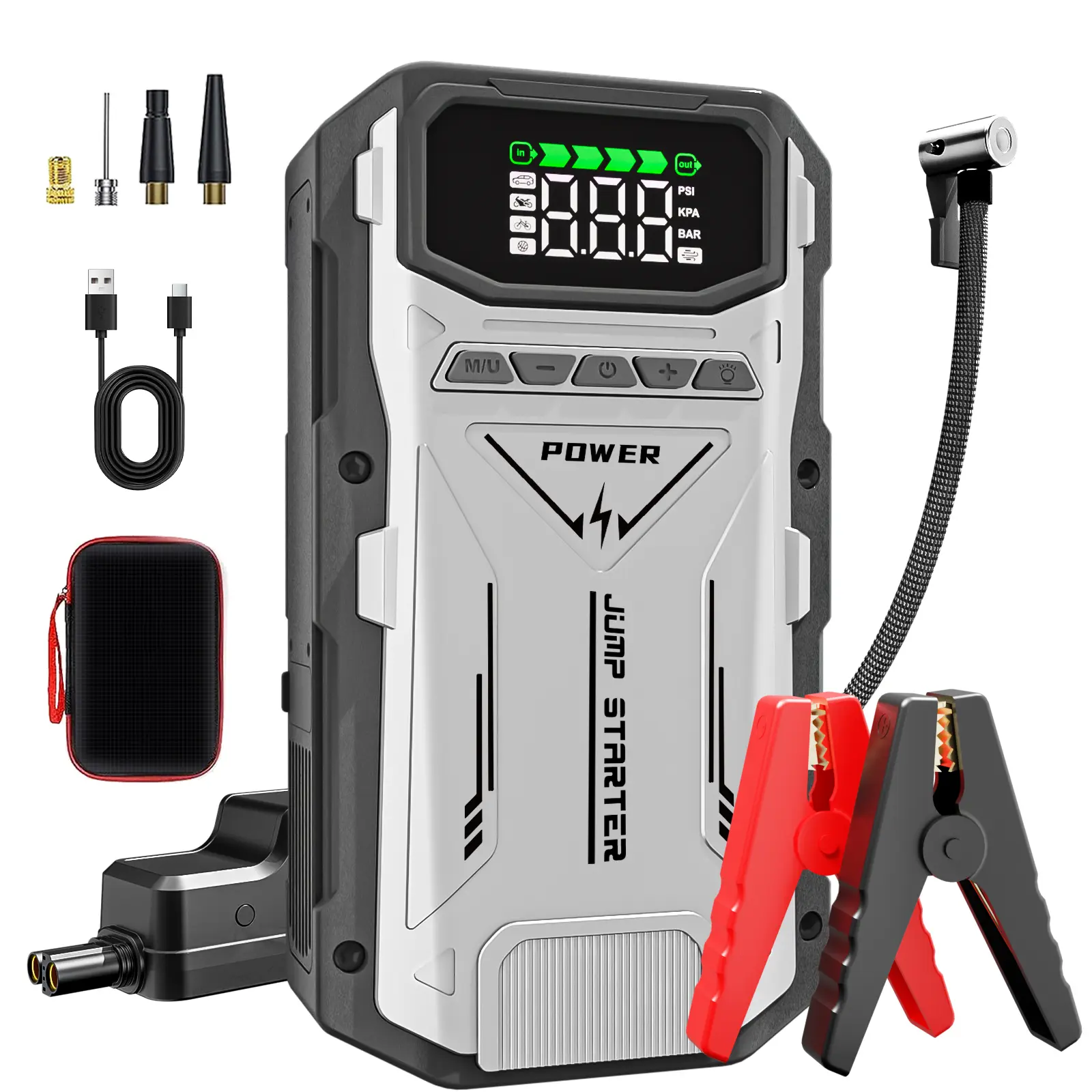 【Featou】Portable Car Jump Starter with Air Compressor,15800mAh Car Battery Jump Starter (ALL Gas/10.0L Diesel) with 150PSI Tire Inflator, 12V Car Battery Jump Power,15000mAh Power Bank With LED Light