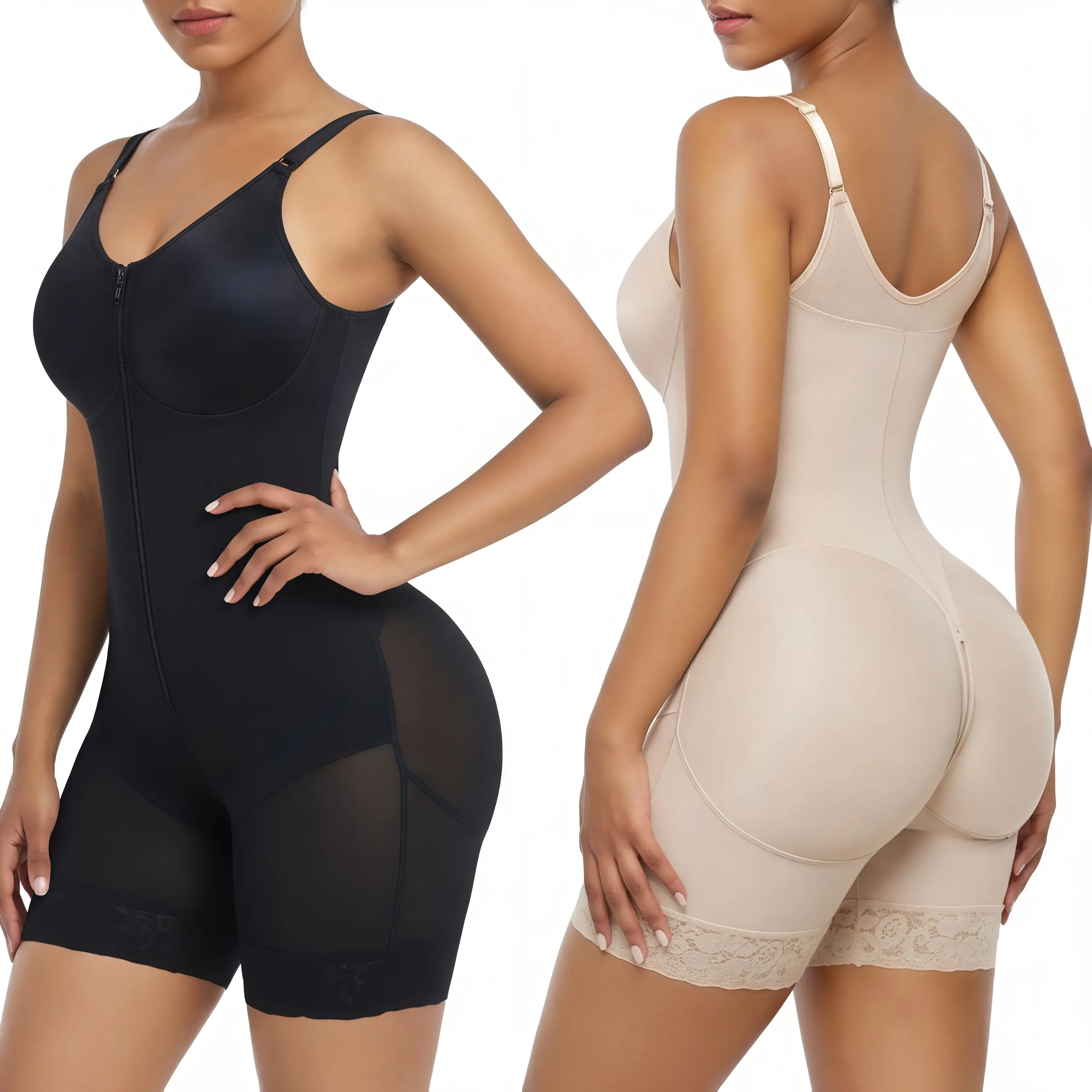Women's Colombian Curveshape Faja Body Shaper by SpringStatements - Strapped, Tummy Control, Butt Lifter, Zipper Crotch, Detachable Shoulder Straps, Adjustable, High-Quality Fabric, Body-Hugging Fit, Defined Appearance