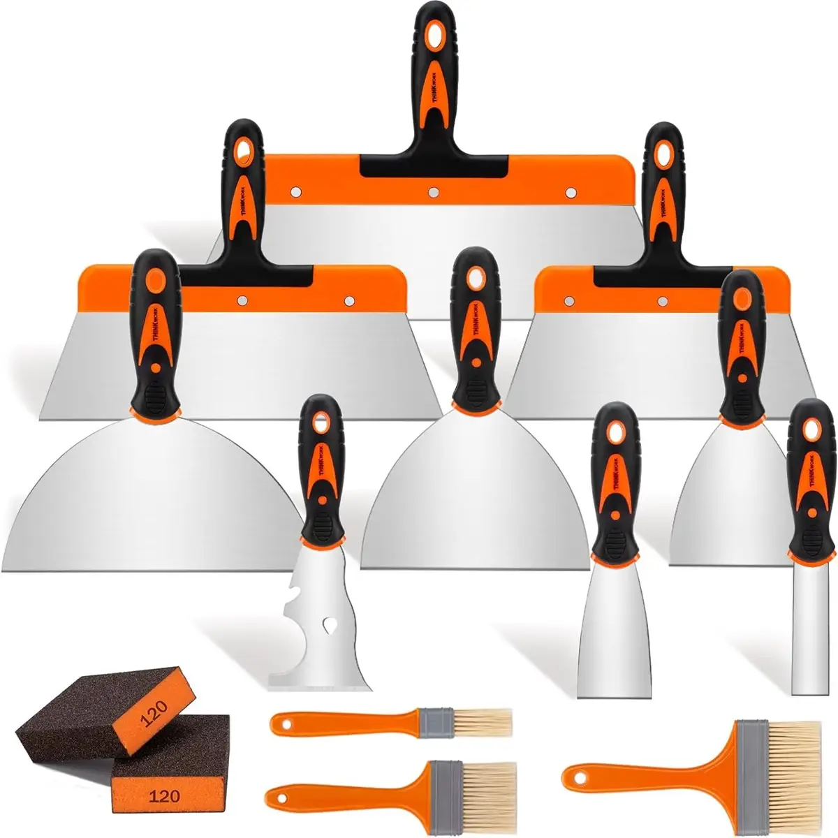 【Fall Deals For You】THINKWORK 14Pcs Stainless Steel Paint Scraper Tools, Drywall Knife Set, Putty Knife Set for Removing Wallpaper, Repairing Drywall,