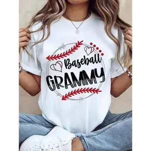 Women's Streetwear Short-Sleeve Cotton T-Shirt Clothes - Funny Thanksgiving Graphic Print, Round Neck, Foldable Design for Baseball Lovers, Casual Wear, Shortsleeve