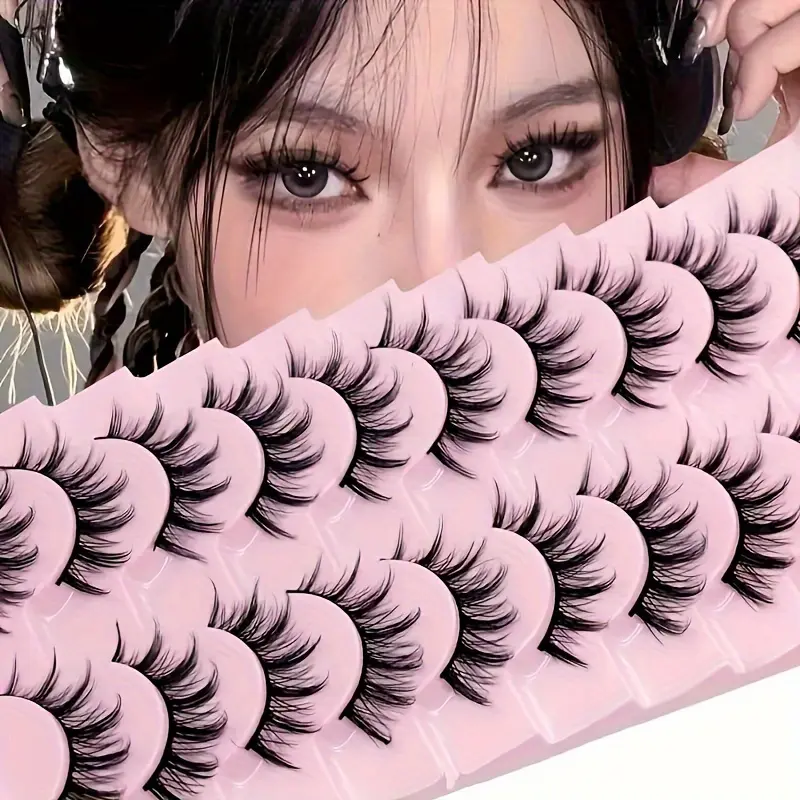 10 Pairs Deluxe C Curl False Eyelashes - Multi-Length Manga & Cosplay Lashes Set, Cosmetic, Makeup, Natural-to-Bold Fake Lashes Pair