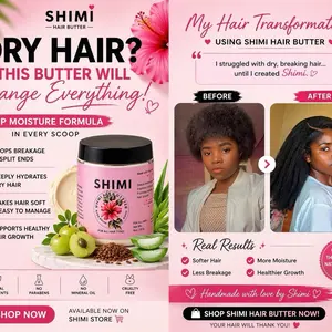 Shimi’s Hair Butter is made with shea butter, mango butter, nourishing oils, and herbal ingredients designed to deeply moisturize, soften, strengthen, and seal in hydration for dry and textured hair.