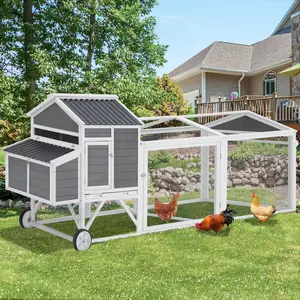 [TikTokShopBlackFriday]Large Chicken Coop with Wheels, 95" Wooden Chicken Coop with Run & 2 Nesting Boxes Hen House Poultry Cage Wooden Chicken Hutch