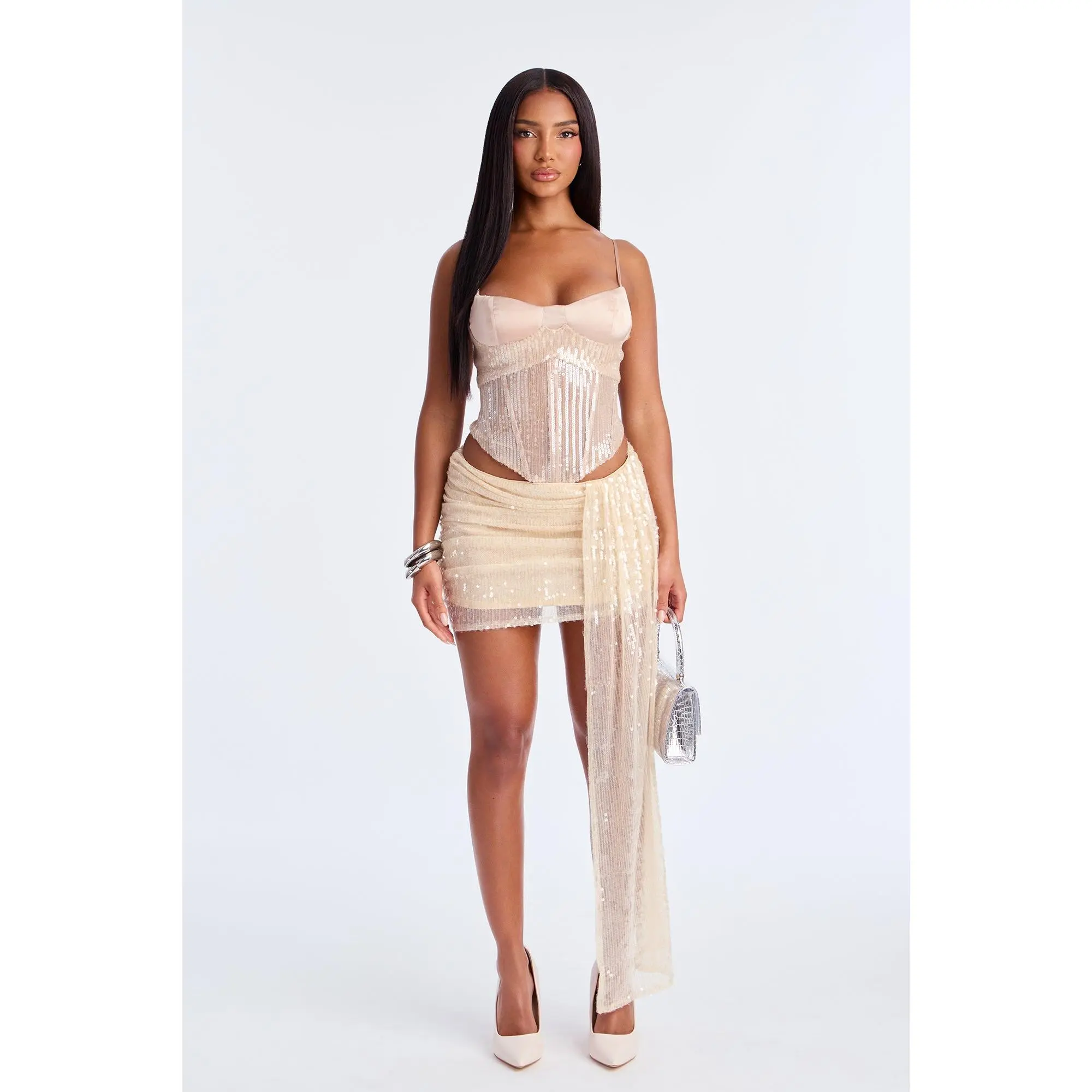 Don't Bother Me Asymmetrical Sequin Micro Mini Skirt - Champagne