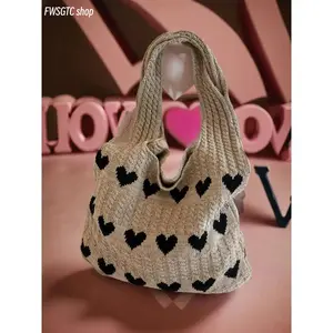 2026 summer trendy crochet tote bag features lovely heart pattern. Spacious and high quality, soft and lightweight. Ideal as beach shoulder bag, perfect for vacation, travel and daily casual matching.