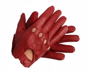 DARK RED - Men’s Genuine Leather Driving Gloves with Classic Knuckle Holes and Secure Wrist Button