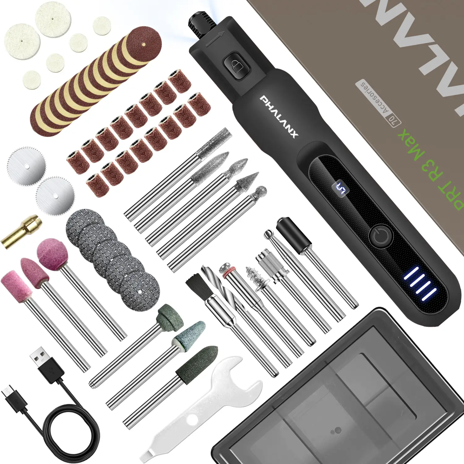 Rotary Tool - 3.7V Cordless Rotary Tool Kit LED Ring Work Light, 2.0Ah Li-ion Battery 5 Speed 70 Accessories Power Rotary Tools 20000RPM,Mini Rotary T