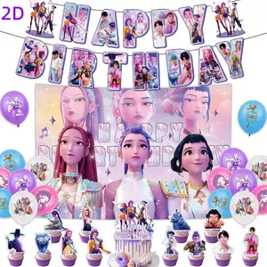 Happy Birthday Party Decoration Set, Popular Anime Girl Inspired Backdrop Banner, Balloons, Cake Topper, Perfect Gift for Fans Birthday Theme Party Decoration Banner 2D Flag