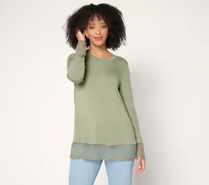 LOGO Layers by Lori Goldstein Long Sleeve Lace Trim Top