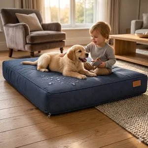 Water Repellant Dog Bed Cover 36x27x4 Inch – Heavy Duty Waterproof, Soft Fluffy Plush Pet Mattress Protector, Washable Removable Zipper Cover, Anti-Slip Durable Dog Cushion Case Grey/Black