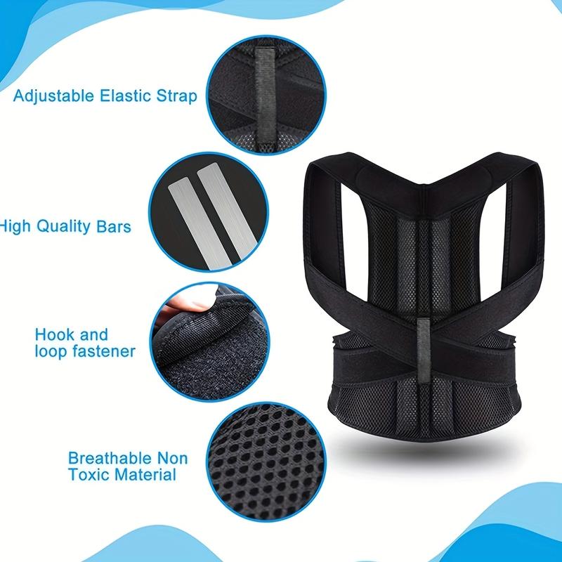 Black Adult Back Support Belt |     Adjustable Upper Back Straightener with Shoulder Strap and Lumbar Support, Invisible Back Support Strap, Ergonomic Design |   Breathable Polyester Fiber, Back Support, Adult Back Shoulder Fixation Strap, Back Back Good