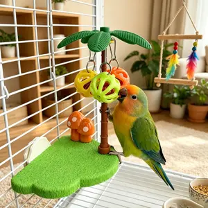 1PC Coconut Tree Cloud Parrot Perch with Bell, Bird Stand for Scratch Sharpening, Bird Jumping Platform Amusement Bird Toy Hamster Jumping Platform Birdcage Decoration Parrot Resting Stand Suitable for Birds and Small Pets in All Seasons