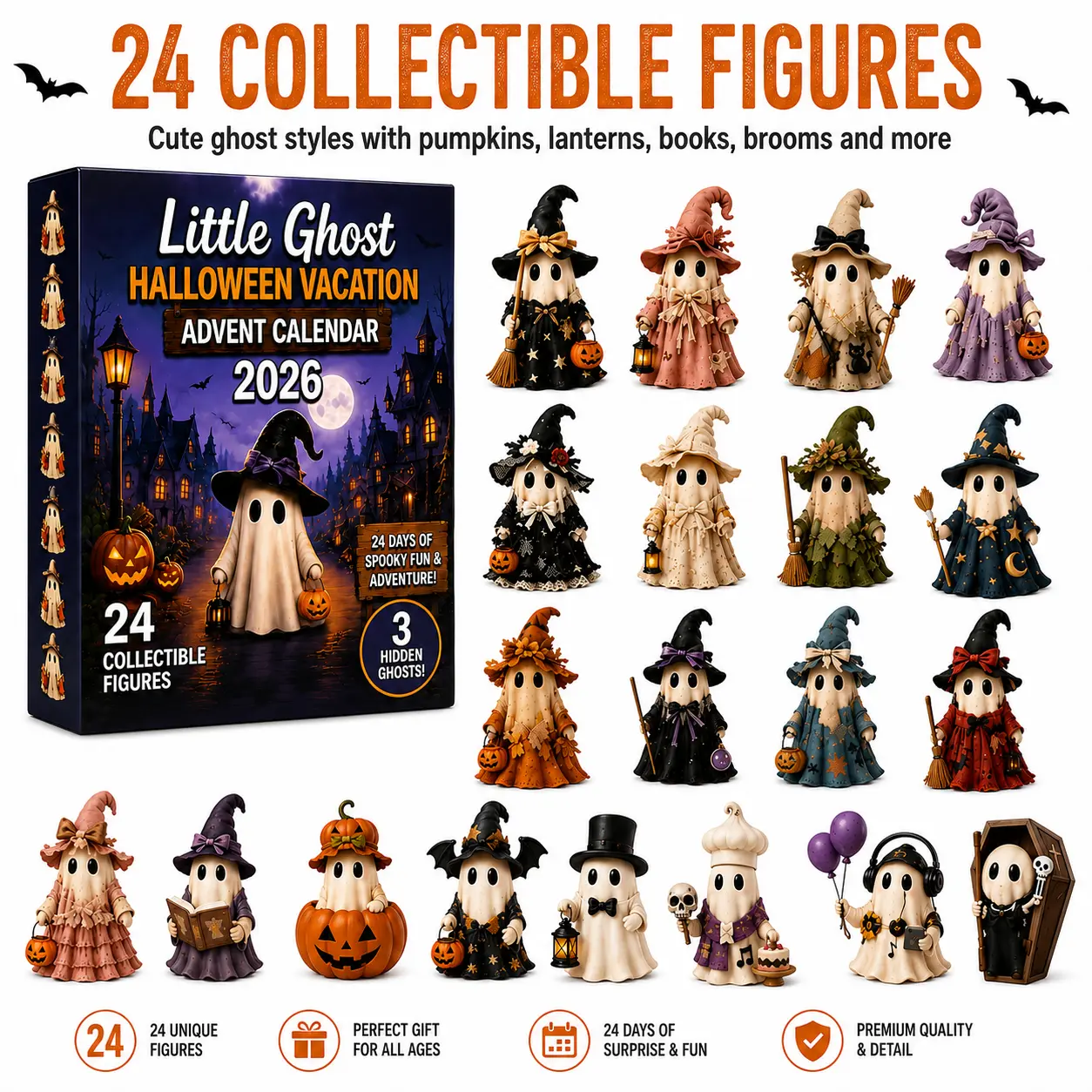 New hot-selling customizable blind boxes in various styles for Halloween, featuring ghost and Highland cow designs. Decorative flat acrylic pendants, gifts, great for festive vibes, interest development, and interactive fun.