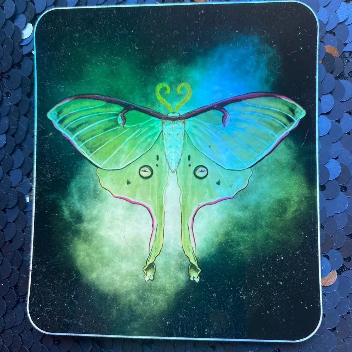Holographic Luna moth sticker