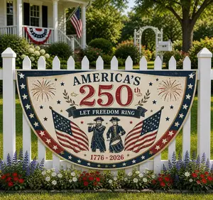 America 250th Birthday Bunting Flag, Let Freedom Ring Porch Banner | Patriotic Fence Yard Decor