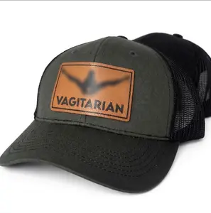 Vag-itarian" Leather Patch Trucker Hat I Sarcastic Bachelor Party Gift for Men | Trendy Aesthetic Mesh Snapback | Shop Find