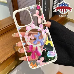 Magnetic Phone Case for iPhone 16 Pro Max 15 Plus 14 13 12 11 XR E XS Multicolored Balloon Dogs Acrylic Back Soft TPU Edge Anti-Slip skin-friendly feel Hard Shell for Girl