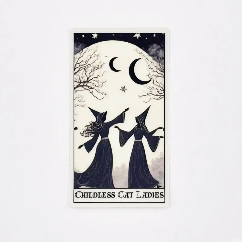 Childless Cat Ladies Tarot - Vintage Witchy Vinyl Sticker - Design for Personalizing Journals, Water Bottles, laptops, tumblers, and Witchy Gifts