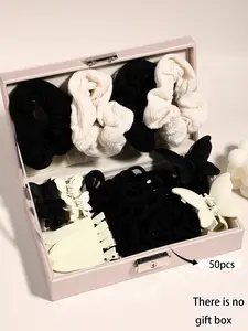 65pcs simple and versatile women's daily hair accessory set, black and white commuter leisure sports photography universal butterfly hair grip clip, side broken hair seamless hair clip, soft high elastic wool hair ring