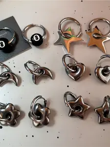 Punk Dangle Edgy Earrings, Unique Detachable Copper Alloy, Chunky Star Heart Moon Hoop Earrings, Statement Jewelry, Valentine's Day Gift, Heart Shape Earrings