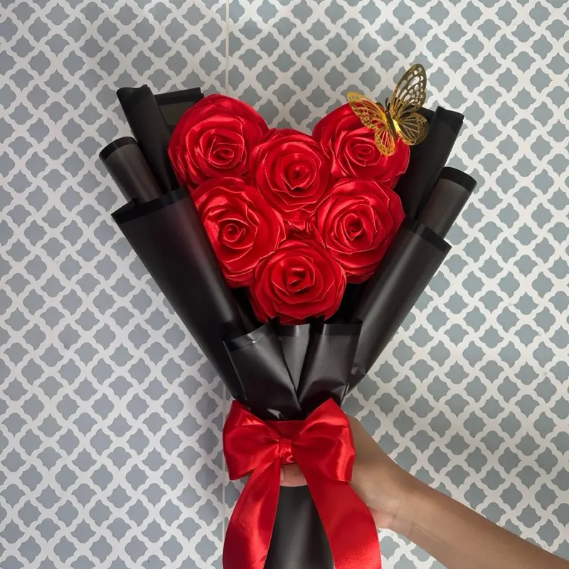 Heart Shaped Satin Ribbon Rose Bouquet Heart Shaped Satin Ribbon Rose Bouquet