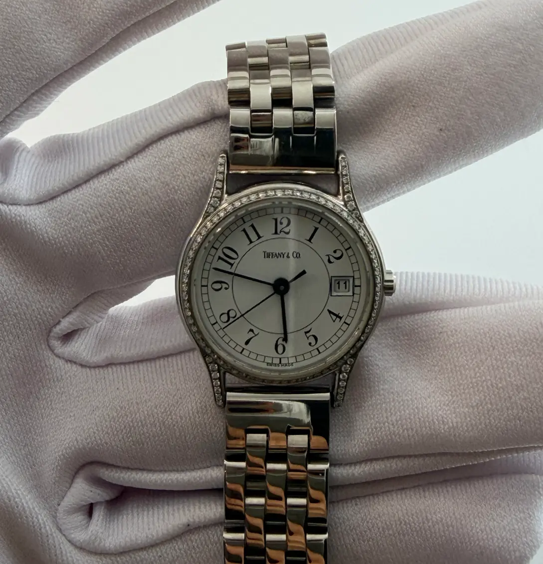 Wa/Tiffany & Co. Classic Date Stainless Steel QuartzLadies' Watch with Aftermarket Diamond-Set Bezel/4681