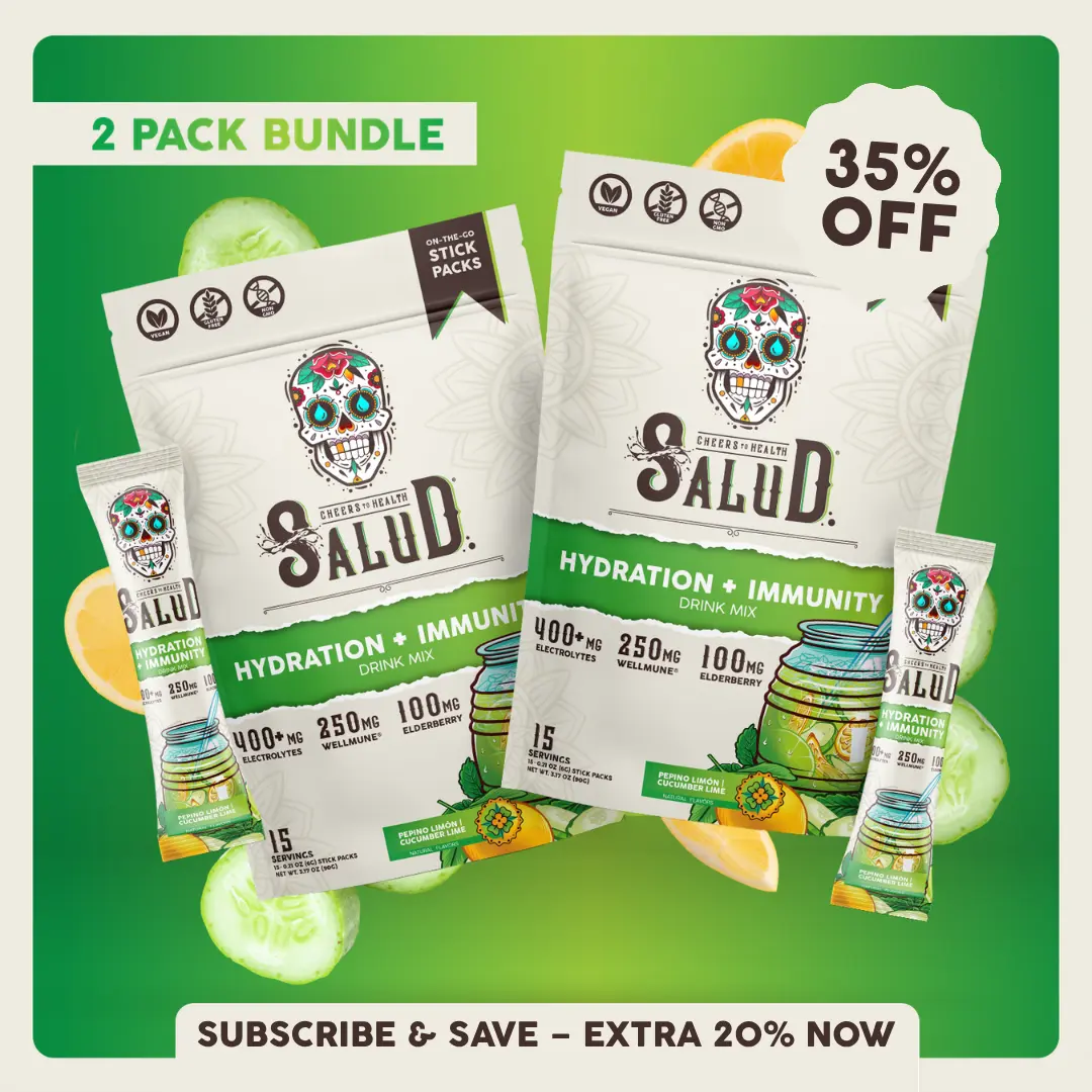 Salud 2-in-1 [Hydration + Immunity – Pepino Limón | Cucumber Lime Duo] Electrolytes Powder, Agua Fresca Drink Mix, Elderberry, Dairy & Soy Free, Non-GMO, Gluten Free, Vegan, Low Calorie, 1g Sugar (2-Pack, 30 Servings), Deals For You Days