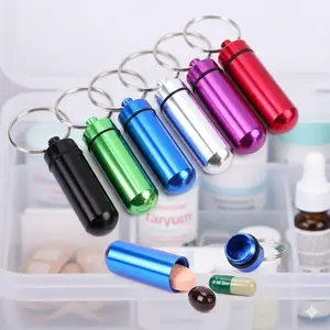 Portable Mini Keychain Pill Case - Waterproof Leakproof Aluminum Storage Container for Outdoor Travel, Camping, Hiking. Holds Vitamins, Medicine, Candy & Emergency Supplies. Lightweight Durable Multi-Purpose EDC Accessory with Hook.