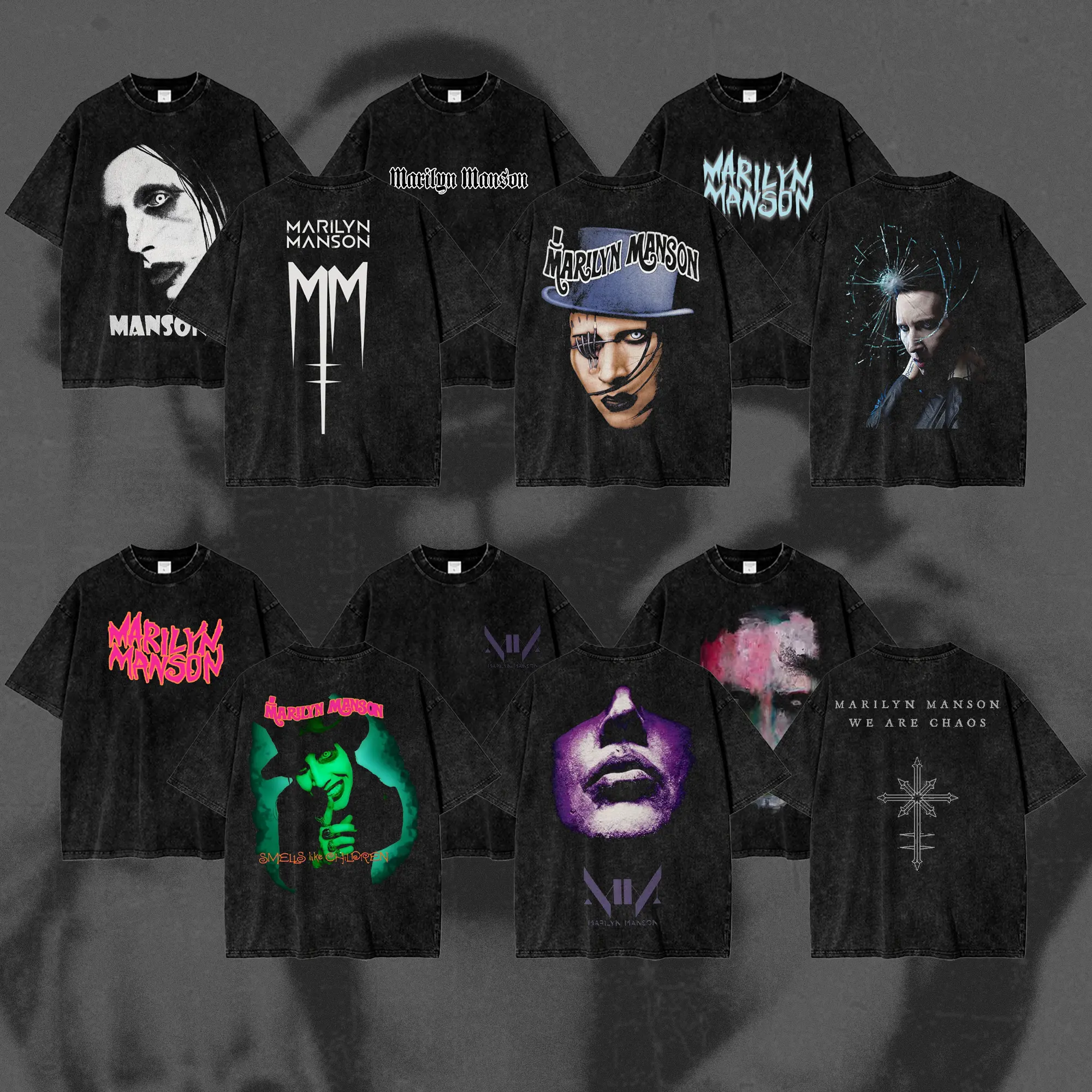 [COLLECTION] Vintage Marilyn Manson Washed T-Shirt, Double-Sided Industrial Metal Band Graphic Tee, Retro Gothic Rock Men's Short Sleeve T-Shirt, Dark Alternative Music Vintage Merch, Gift for Men & Women