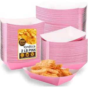 Paper Food Trays, 200 Pcs 2 Lb Disposable Food Boats - Pink Nacho & Hot Dog Trays for Party, Picnic, Carnival Supplies - Holds Nachos, Fries, Cheese Sauce