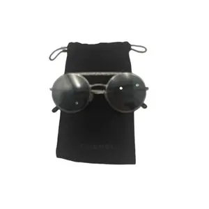 Pre-owned CHANEL Oval Round Sunglasses Rhinestone Top Bar Silver Frame Dark Lens Luxury Designer Women Eyewear