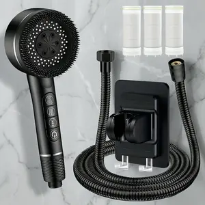 Upgrade Piano Key Handheld Shower Head, 1.5m Flexible Hose, Adjustable Wall Mount Bracket, Replaceable Cotton, Tool-Free Installation, Matte Finish, Shower Head Set