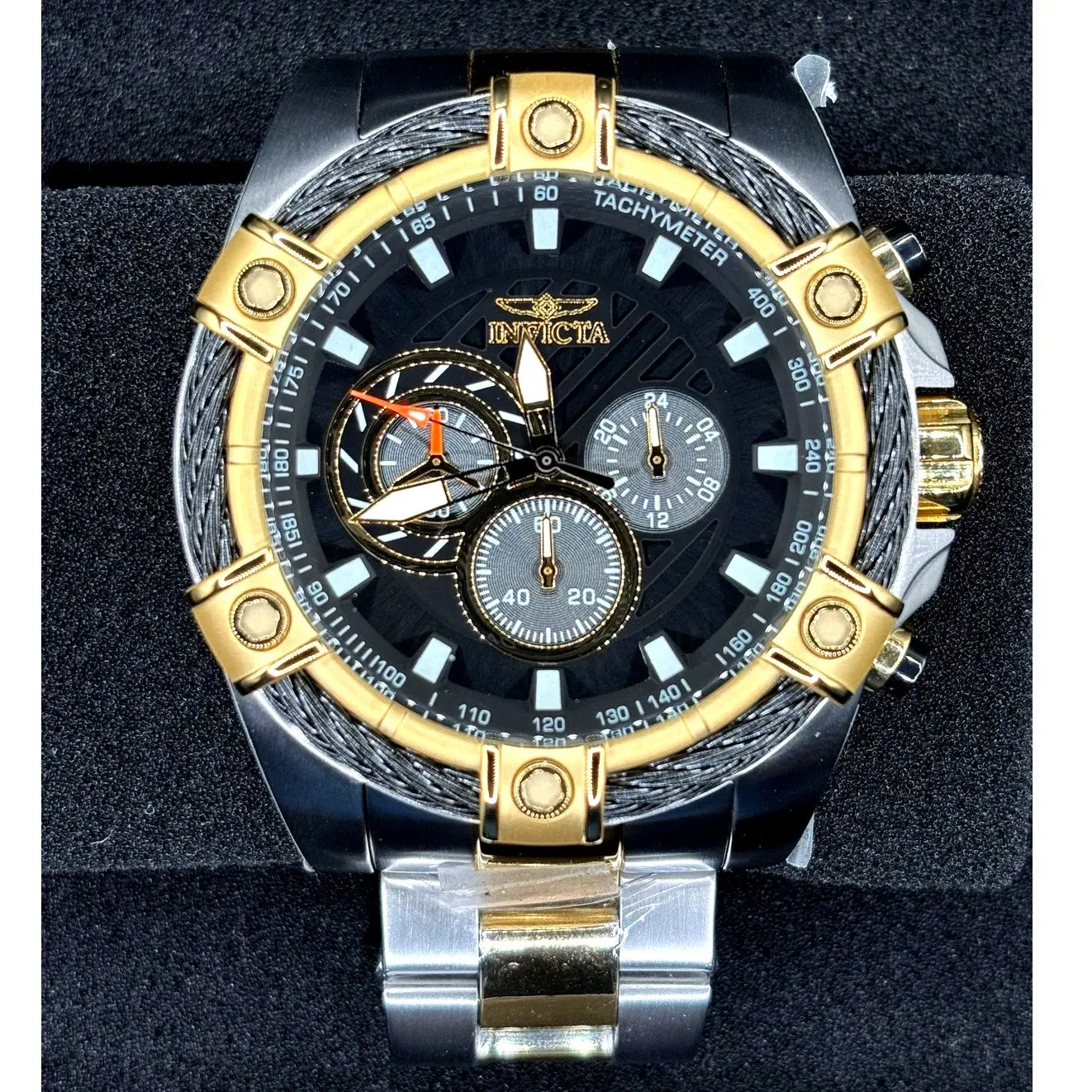 Invicta 48868 Bolt Ace Men’s Chronograph Two-Tone 52mm Black Dial Watch NIBWT