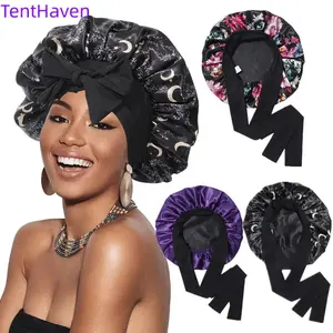 Adult 2026 Double-Layer Satin Nightcap - Imitation Silk Beauty Hair Cap with Ribbon, Round Bow, Double-Sided Wearing, Sports & Outdoor Hat Accessory