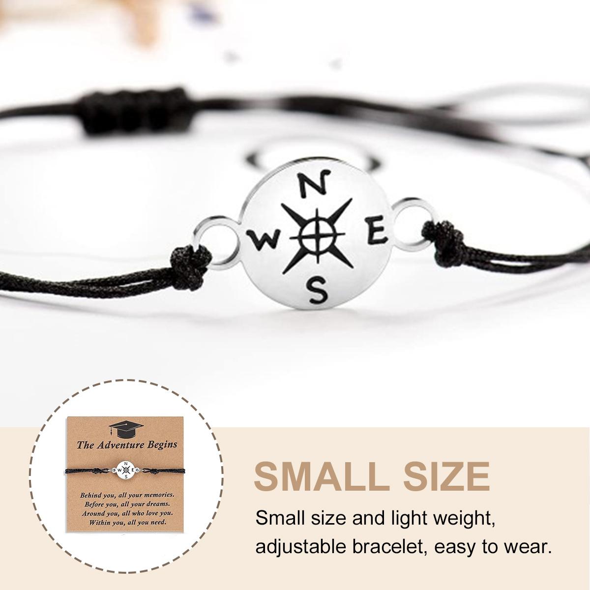 Unique Grad Cap Box 2026 Graduation Gifts for Her/Him - Adjustable Unisex Bracelet Compass Bracelet Class of 2026 for Primary/Middle School/High School/College Grads