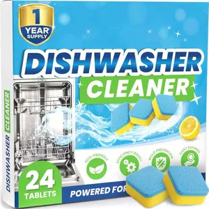 Dishwasher Cleaner Tablets & Deodorizer – 24 Pack (12 Month Supply) Deep Cleaning Descaler Pods, Removes Limescale, Hard Water, Calcium, Grease & Odor, Septic Safe Heavy Duty for Dish Washer