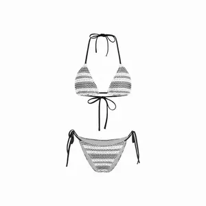Cider Cotton-blend High Stretch Striped Halter Neck Tie Side Bikini Set