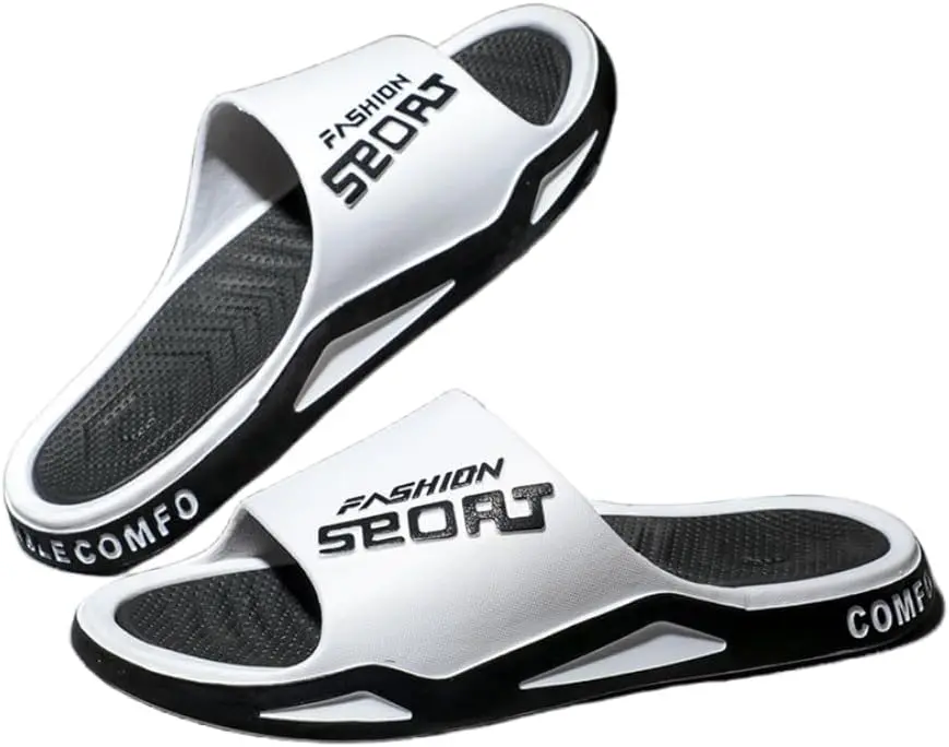 Fashion Sport Men's Ultra Soft Slides with Arch Support Non-Slip Indoor Outdoor Slippers for Home Beach & Shower Lightweight Open Toe House Shoes with Memory Foam Cushion - Footwear