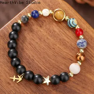 12 Zodiac Signs Handmade Beaded Bracelets — Natural Stone Wristbands with Stainless Steel Pendants (Unisex / Matching Couple Style)