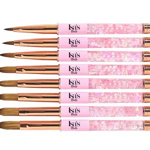 Isa's Nails Brush Kolinsky #12 - Pink Floral Design with Rose Gold Handle for Nail Art Application