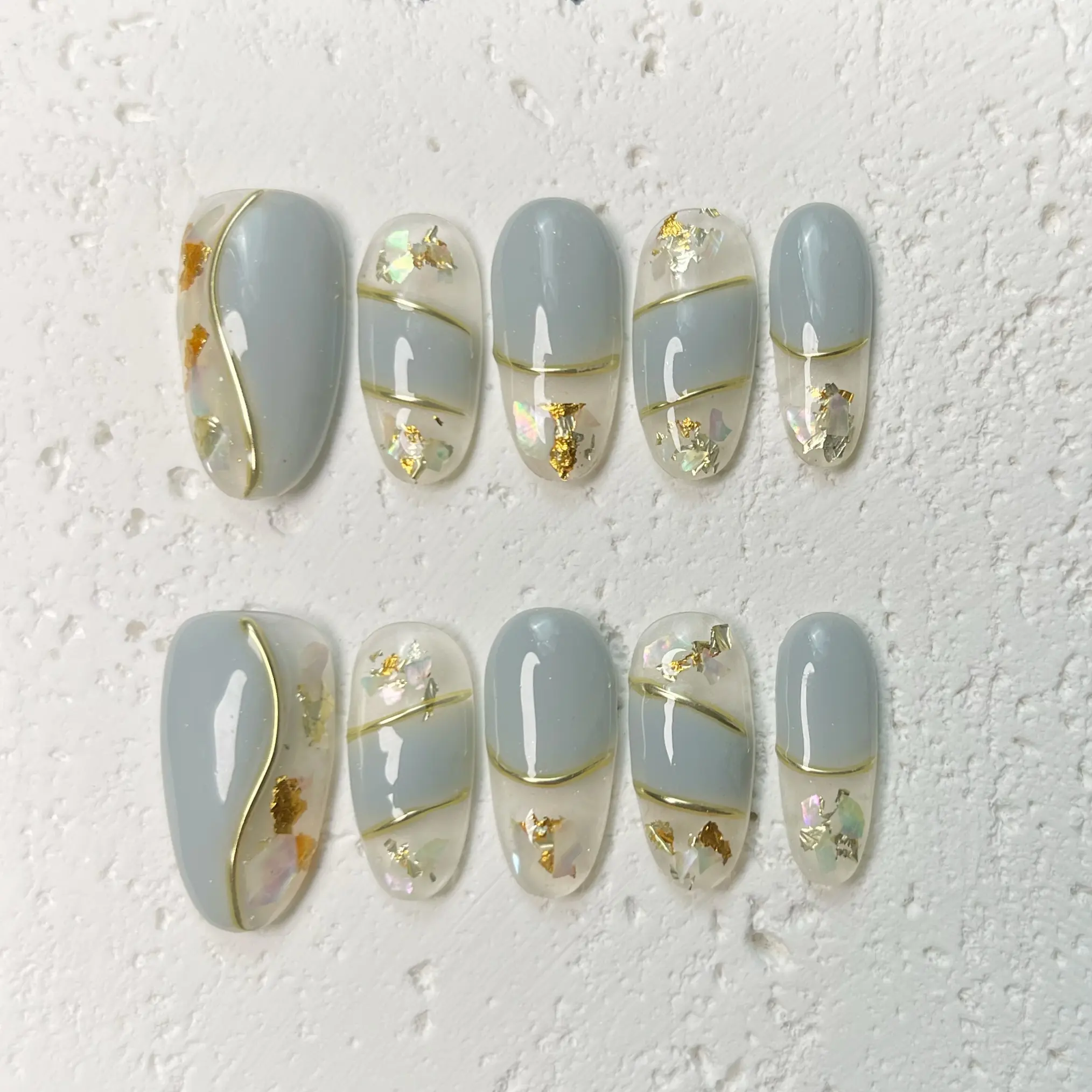 [Moonlit Elegance] Medium Oval Handmade Press on Nails, Fake Nails with Nail tool kit with Jelly Stickers, Reusable, Durable, Glossy Reusable Nails, Removable False Nails, Diy Nails At Home