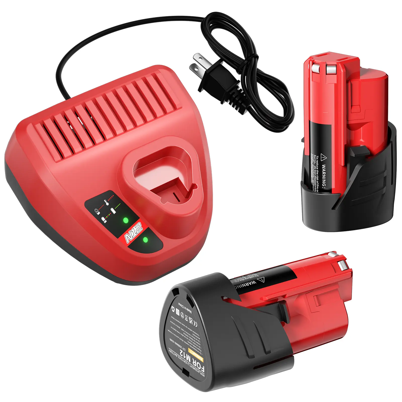 2 Pack 3.5Ah Milwaukee M12 Replacement Batteries with 1-Pack Single Port Charger, Compatible with 48-11-2411 48-11-2402 48-11-2440 48-11-2411 Series