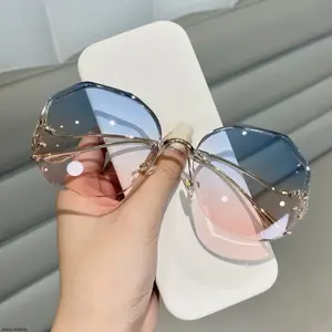 2026 Rimless Cut Edge Oversized Sunglasses for Women With UV400 Protection Flattering Fit For Small Face Stylish Daily Wear outdoorfun